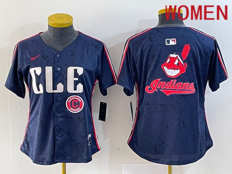 Women Cleveland Indians Blank Blue City Edition Nike 2024 MLB Jersey style 6->women mlb jersey->Women Jersey